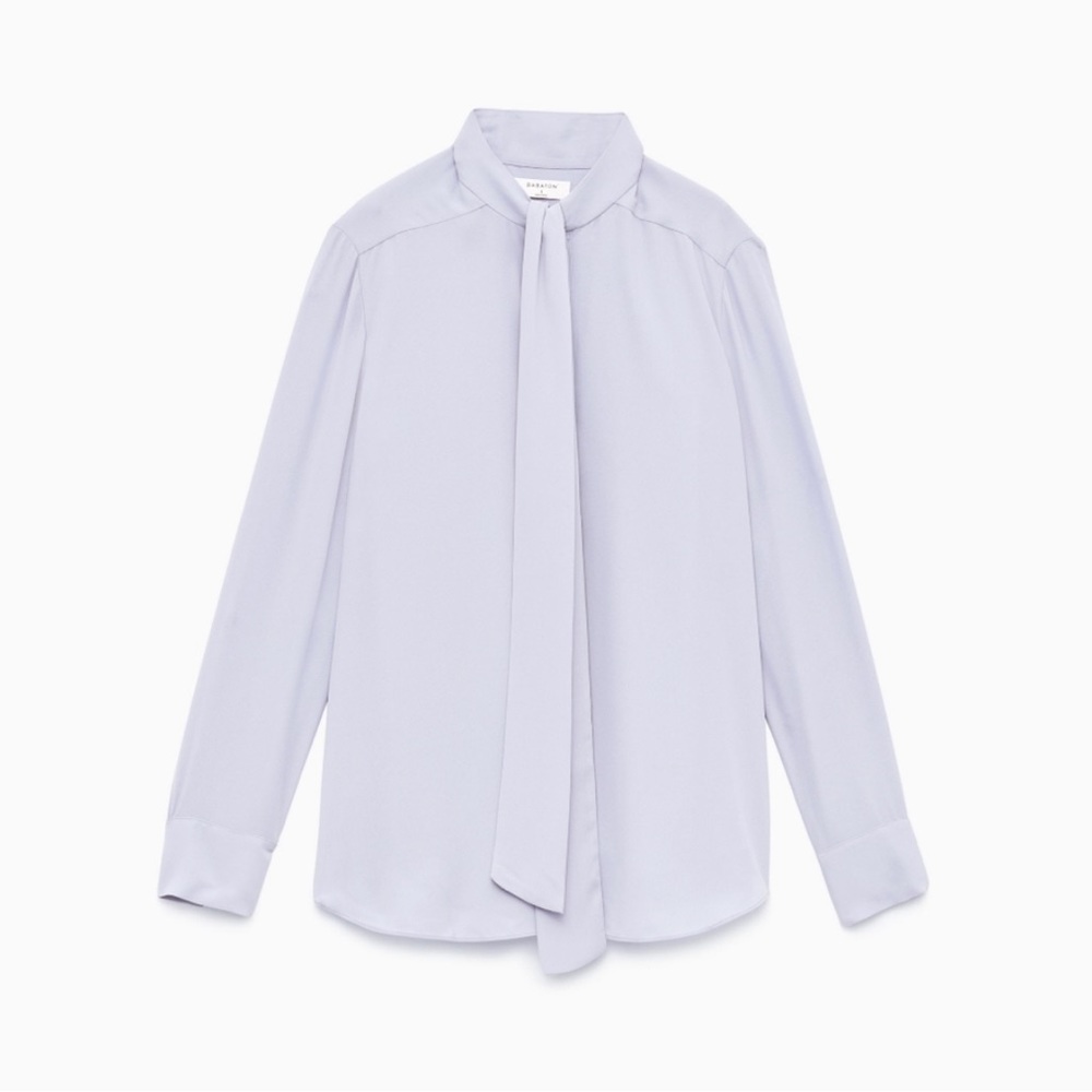 Aritzia Babaton Piero Long Sleeve Bow Blouse Size Small Periwinkle